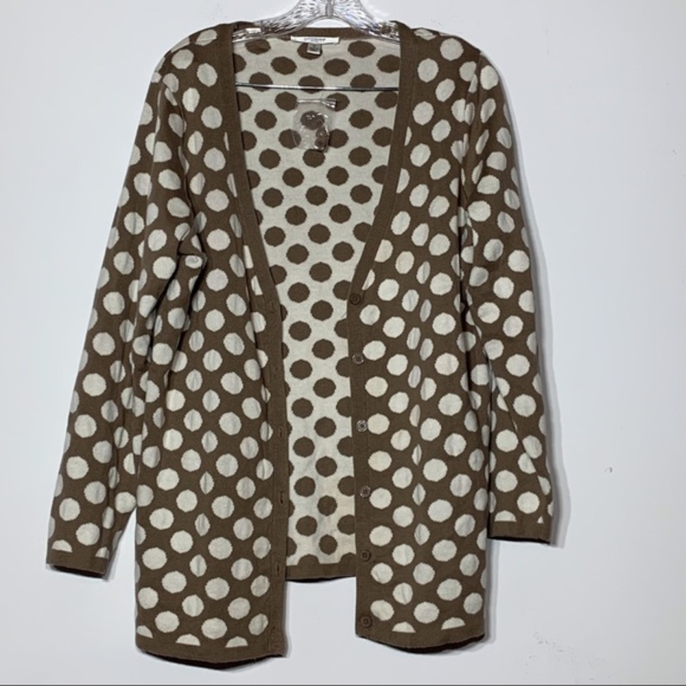 NWOT Liz Claiborne Tan and Cream Polka Dot Cardigan Sweater